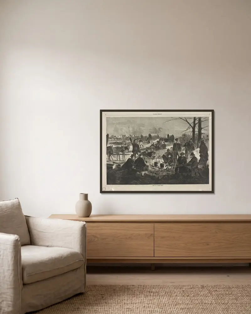Halt des Wagenzuges von Winslow Homer gerahmt an einer Wand