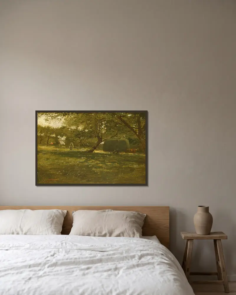 Harvest Scene av Winslow Homer inramad på en vägg