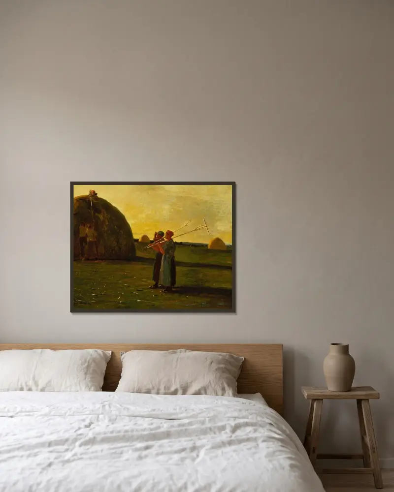 Haymakers av Winslow Homer inramad på en vägg