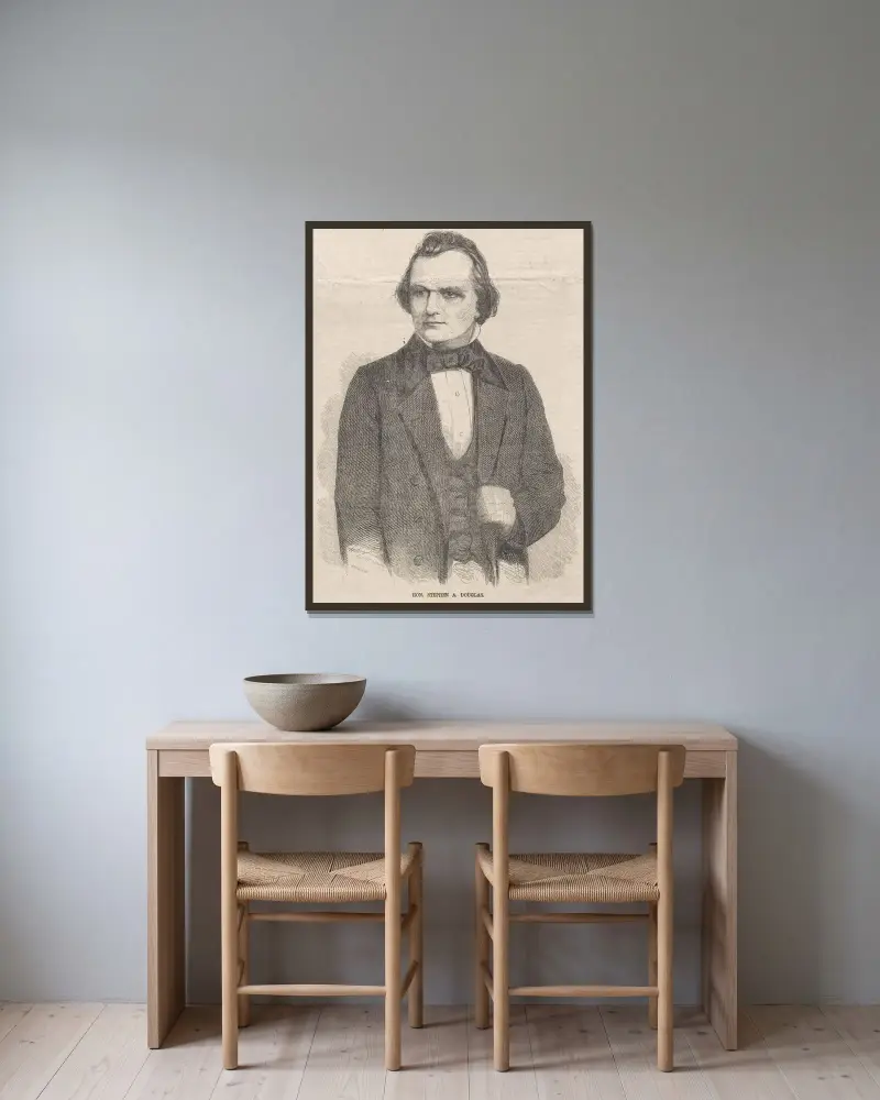 Hon. Stephen A. Douglas av Winslow Homer inramad på en vägg