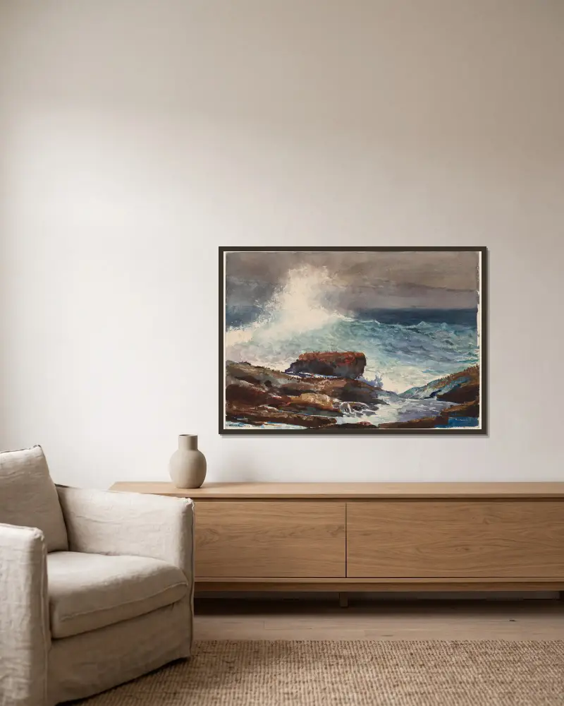 Inkommande tidvatten, Scarboro, Maine av Winslow Homer inramad på en vägg