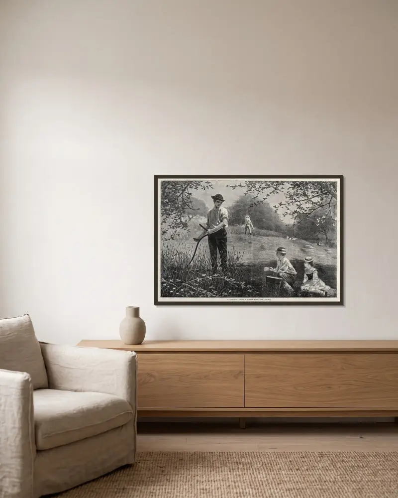 Höskörd av Winslow Homer inramad på en vägg