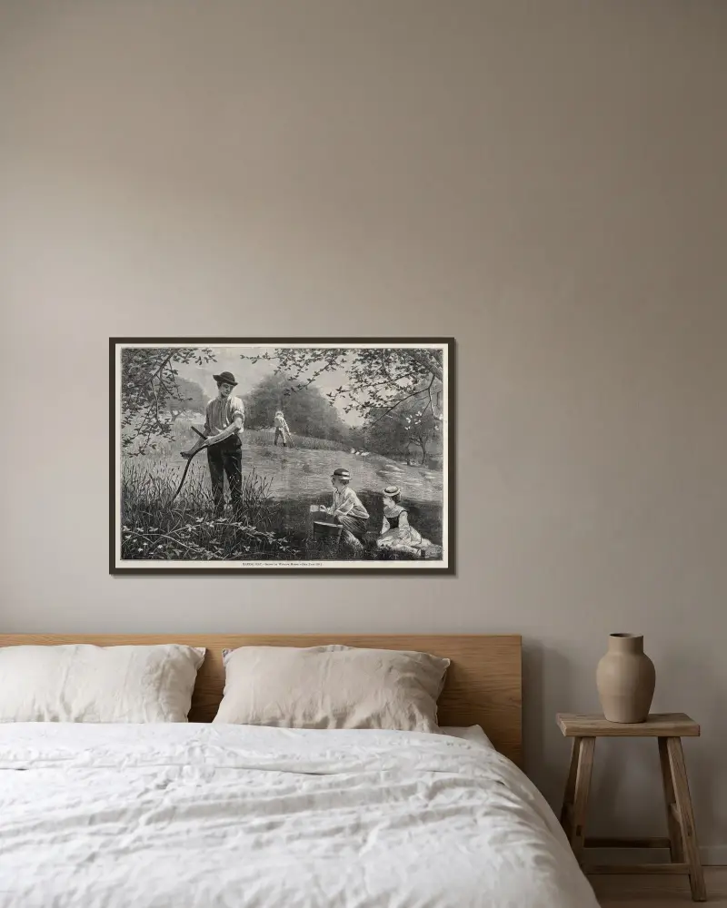 Höskörd av Winslow Homer inramad på en vägg