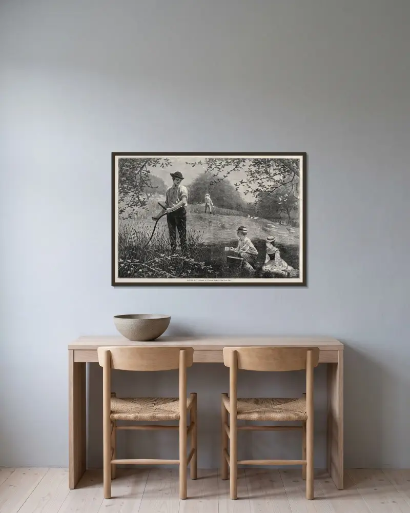 Höskörd av Winslow Homer inramad på en vägg