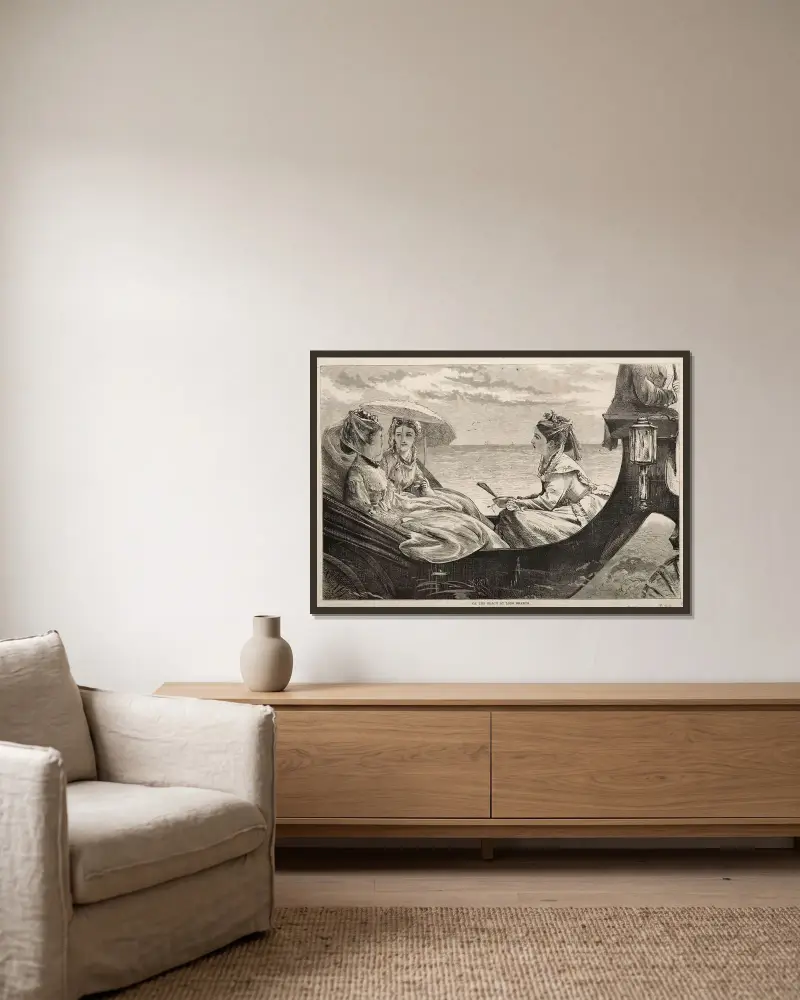 Am Strand von Long Branch von Winslow Homer gerahmt an einer Wand