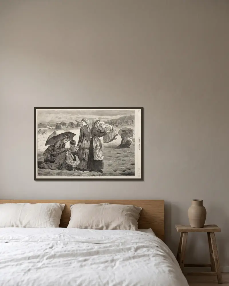 På stranden vid Long Branch – barnens timme av Winslow Homer inramad på en vägg