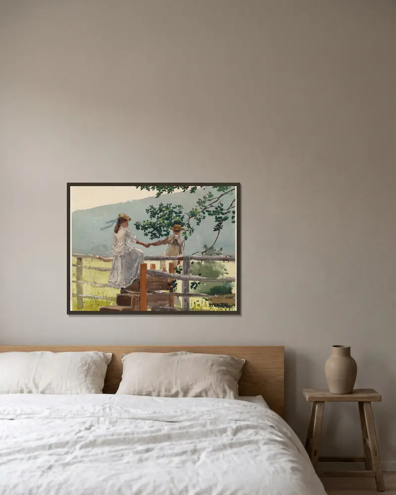 On the Stile av Winslow Homer inramad på en vägg