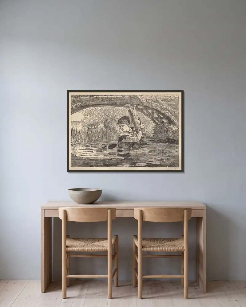 "Orrin, skynda dig, jag går under" av Winslow Homer inramad på en vägg