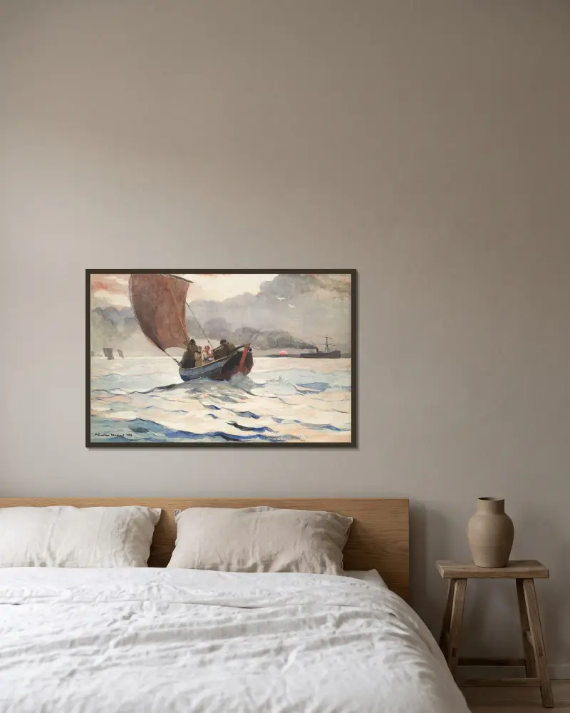 Returning Fishing Boats av Winslow Homer inramad på en vägg