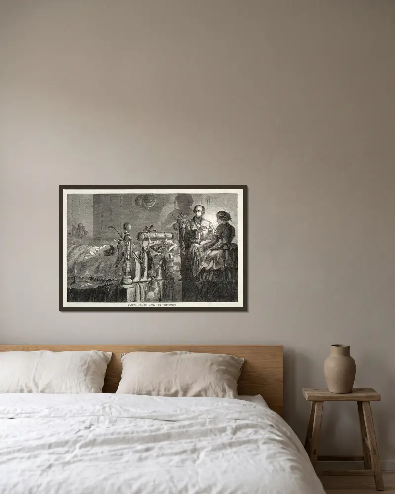 Jultomten och hans klappar av Winslow Homer inramad på en vägg