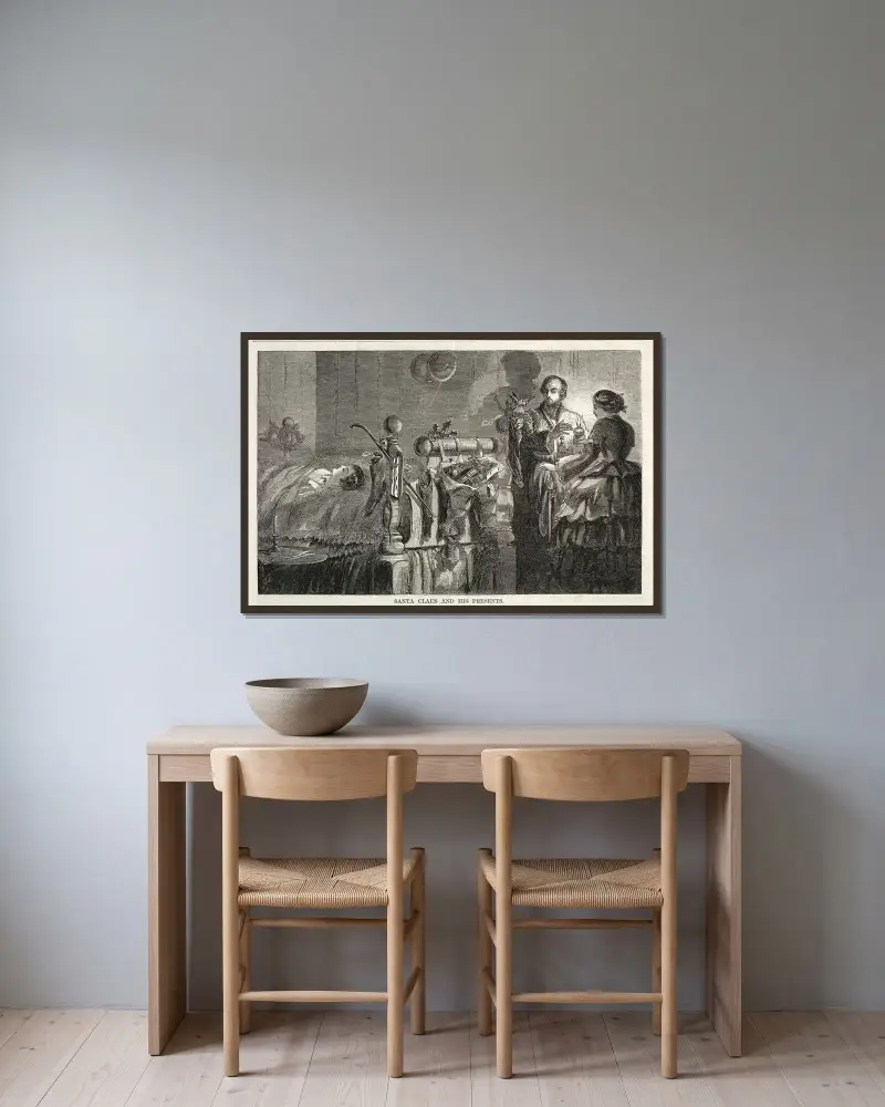 Jultomten och hans klappar av Winslow Homer inramad på en vägg