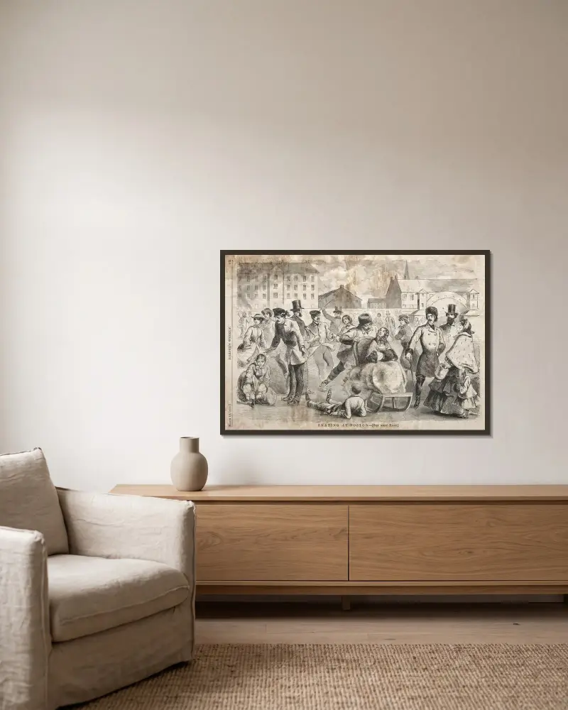 Schlittschuhlaufen in Boston von Winslow Homer gerahmt an einer Wand