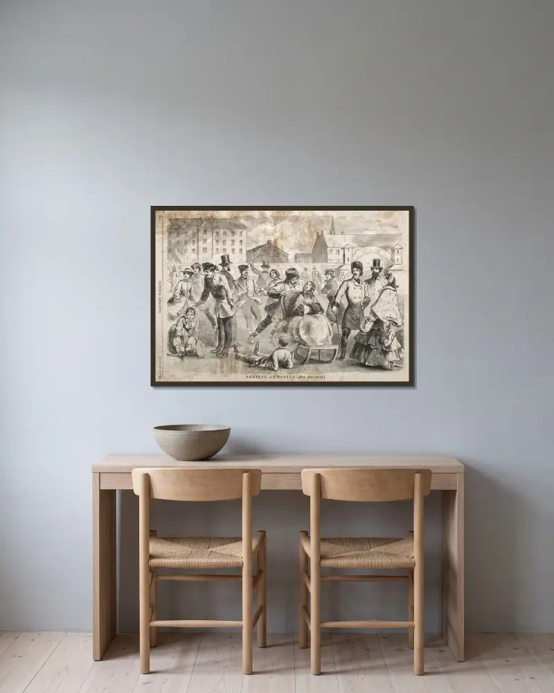 Schlittschuhlaufen in Boston von Winslow Homer gerahmt an einer Wand