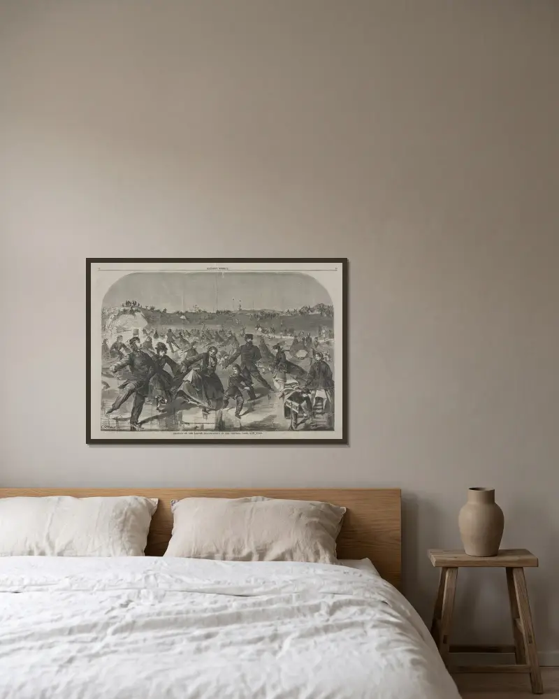 Skridskoåkning på damernas skridskodamm i Central Park, New York av Winslow Homer inramad på en vägg