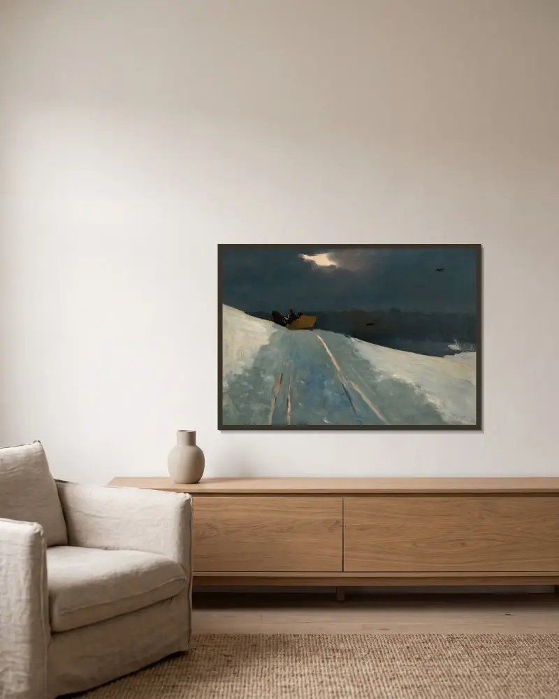 Sleigh Ride av Winslow Homer inramad på en vägg
