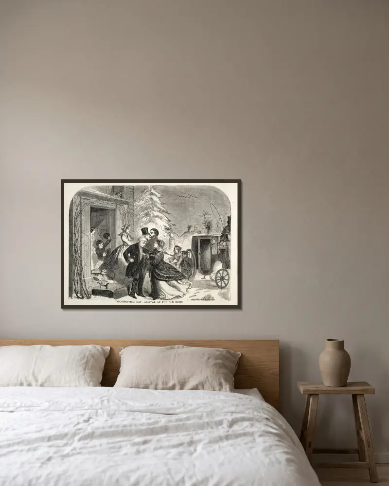 Tacksägelsedagen – Ankomst till det gamla hemmet av Winslow Homer inramad på en vägg