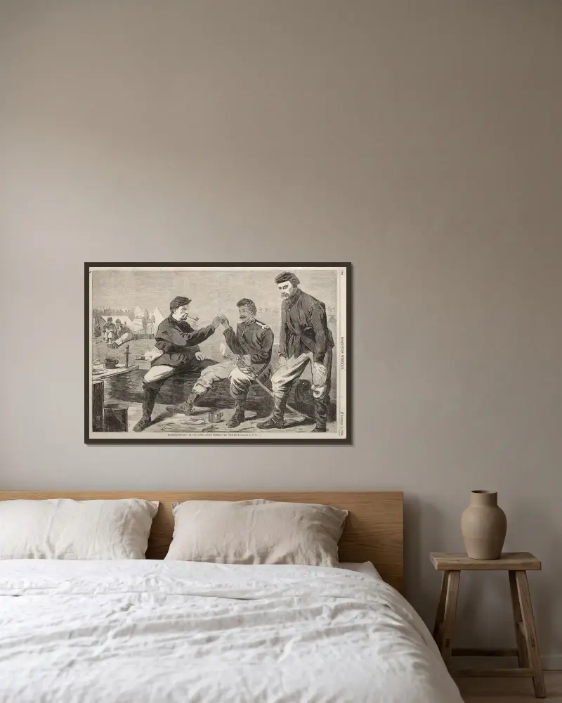 Den díkůvzdání v armádě – Po večeři; Kůstka přání, Winslow Homer v rámu na stěně