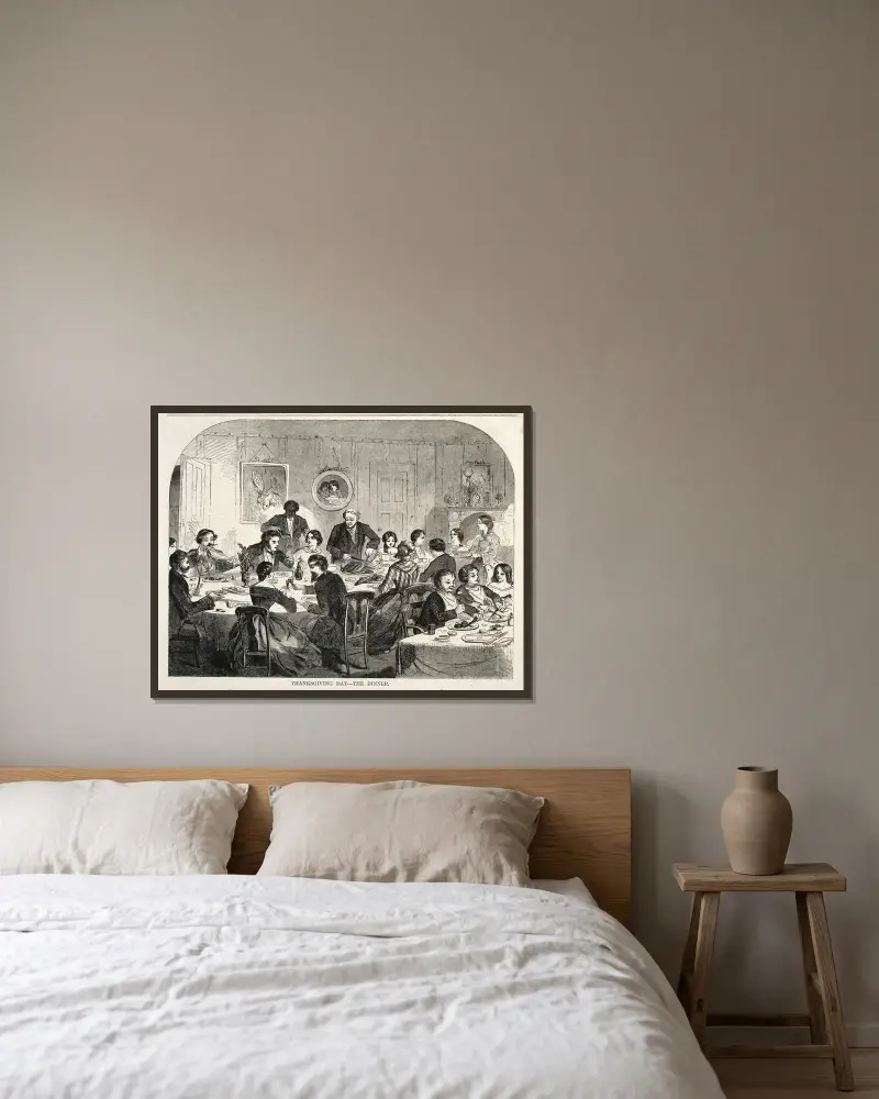 Tacksägelsedagen – Middagen av Winslow Homer inramad på en vägg