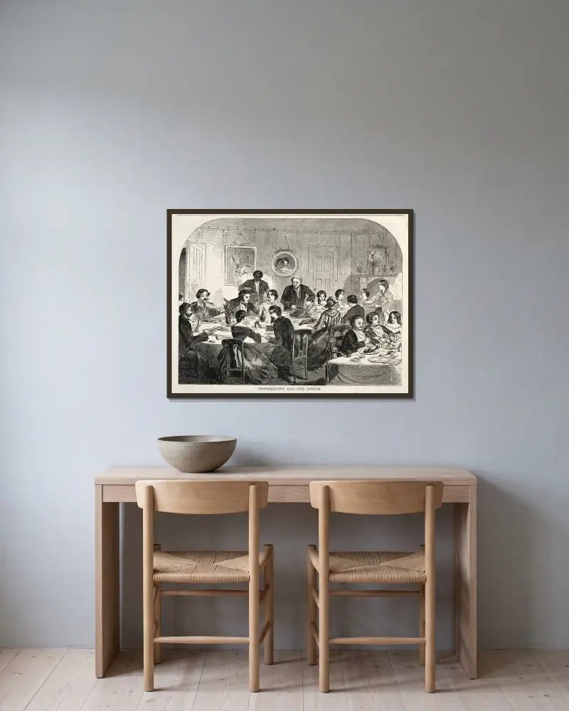 Tacksägelsedagen – Middagen av Winslow Homer inramad på en vägg