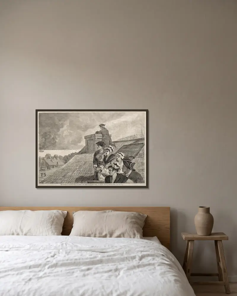 Slaget vid Bunker Hill – man ser striden från Copp's Hill i Boston av Winslow Homer inramad på en vägg