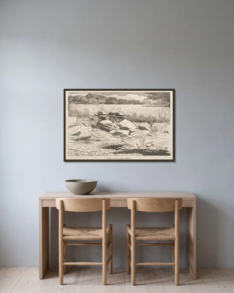 Die Vogelfänger von Winslow Homer gerahmt an einer Wand