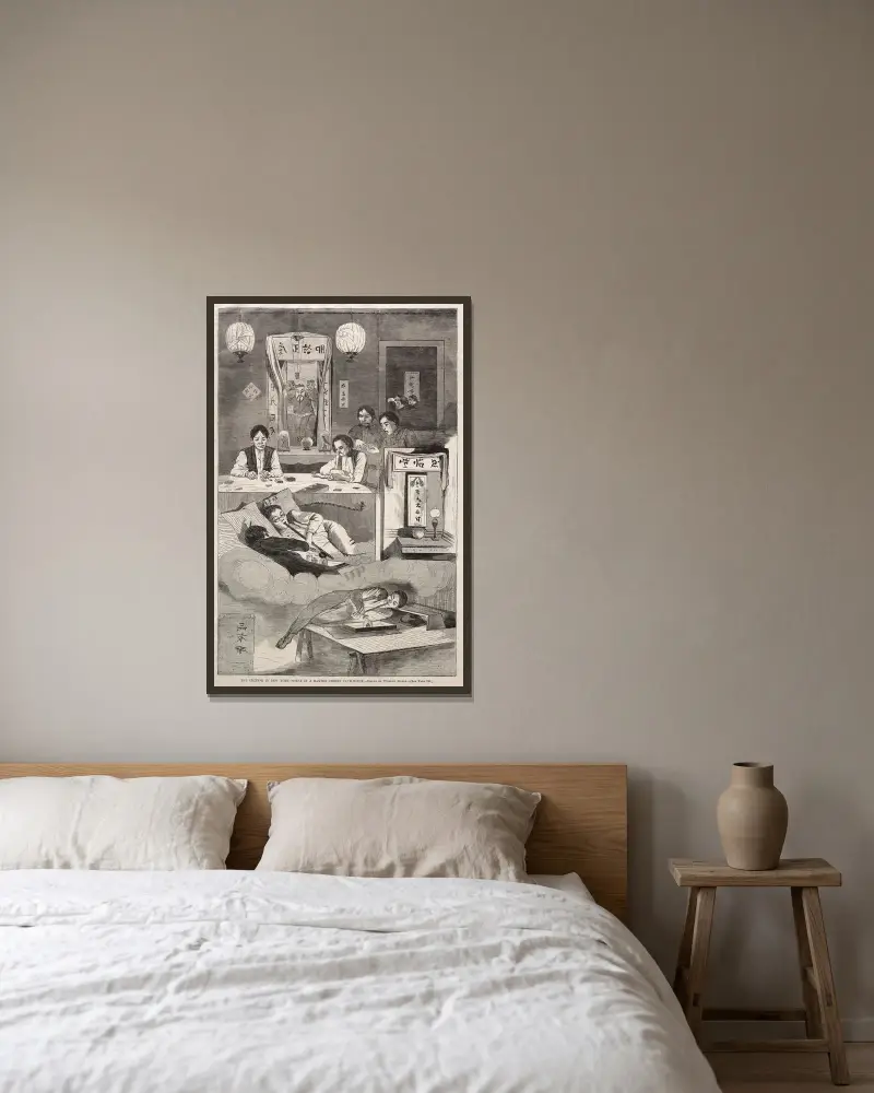Kineserna i New York – scen från ett klubbhus på Baxter Street av Winslow Homer inramad på en vägg