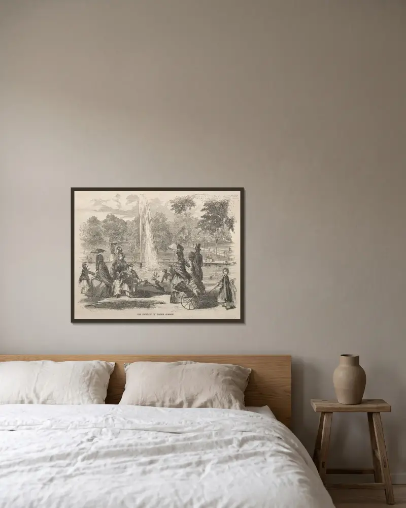 Fontänen vid Boston Common av Winslow Homer inramad på en vägg