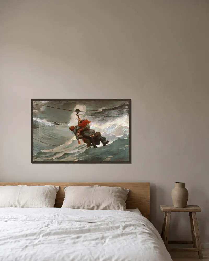 The Life Line av Winslow Homer inramad på en vägg