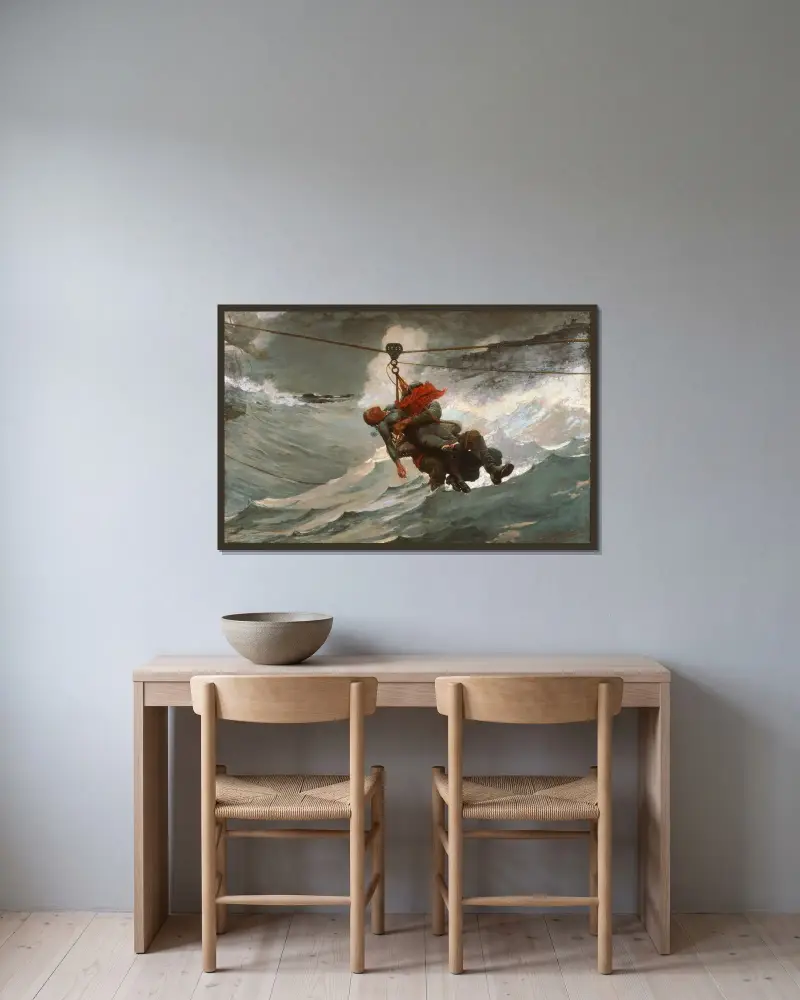 The Life Line av Winslow Homer inramad på en vägg