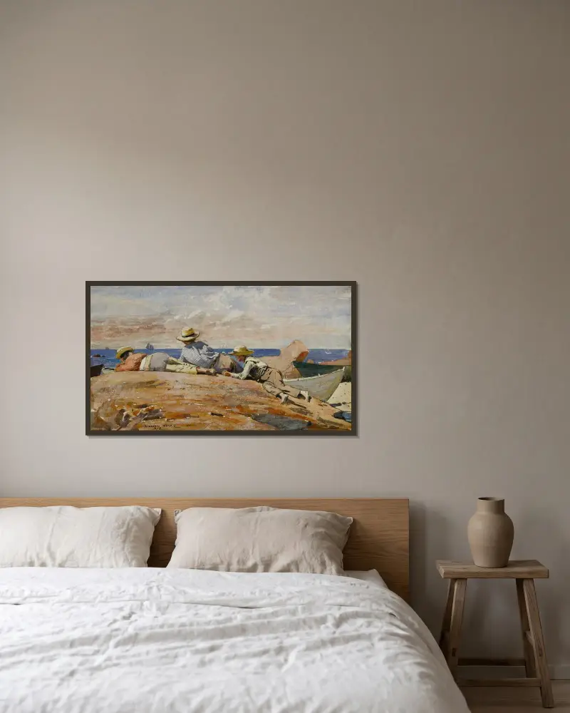 Tre pojkar på stranden av Winslow Homer inramad på en vägg
