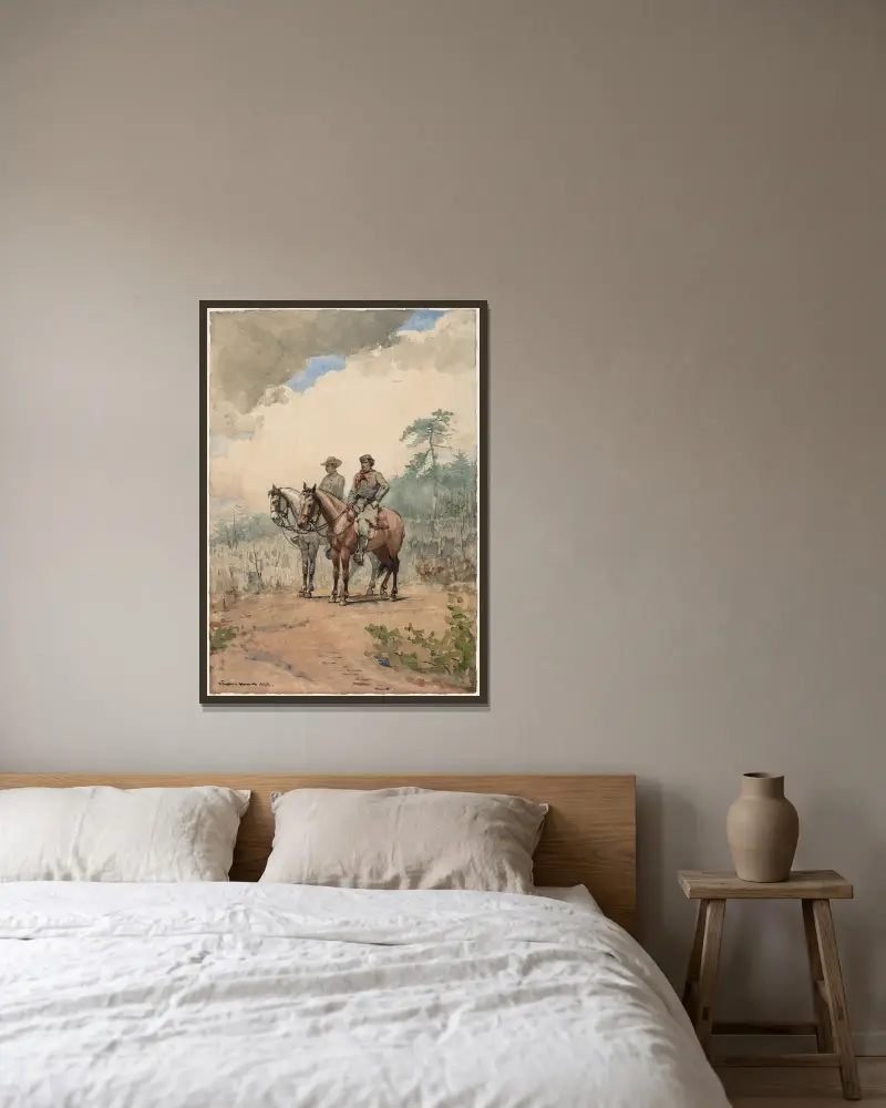 Two Scouts av Winslow Homer inramad på en vägg