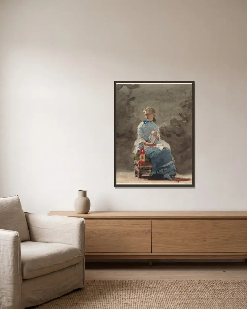 Młoda kobieta szyjąca, Winslow Homer w ramie na ścianie
