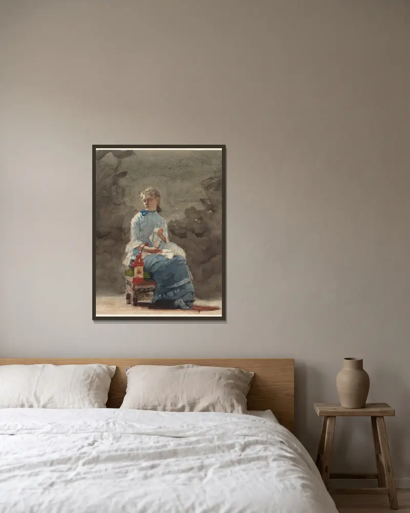 Młoda kobieta szyjąca, Winslow Homer w ramie na ścianie