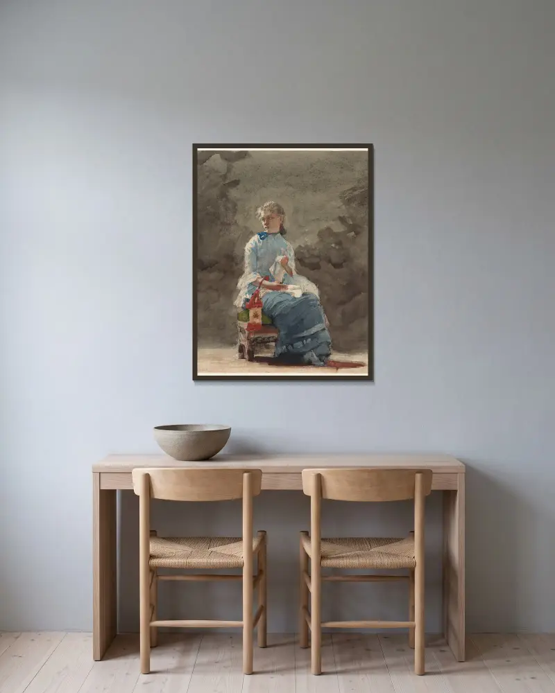 Młoda kobieta szyjąca, Winslow Homer w ramie na ścianie