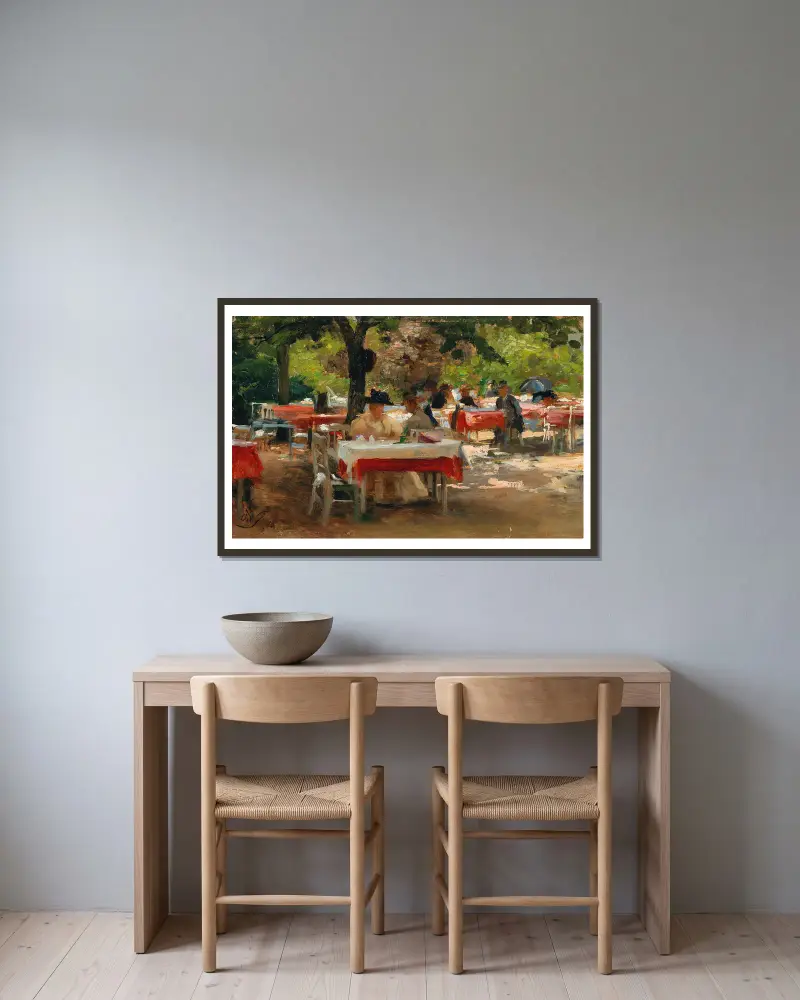 Frühstück in Karlsbad von Olga Wisinger-Florian gerahmt an einer Wand