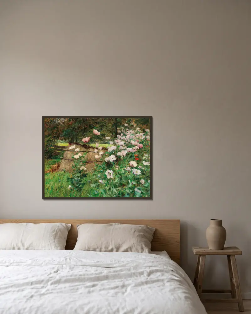 Im Bauerngarten von Olga Wisinger-Florian gerahmt an einer Wand