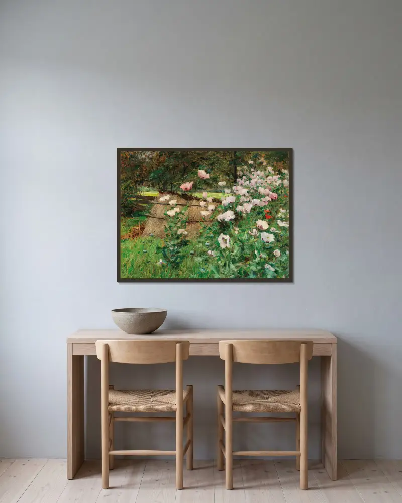 Im Bauerngarten von Olga Wisinger-Florian gerahmt an einer Wand