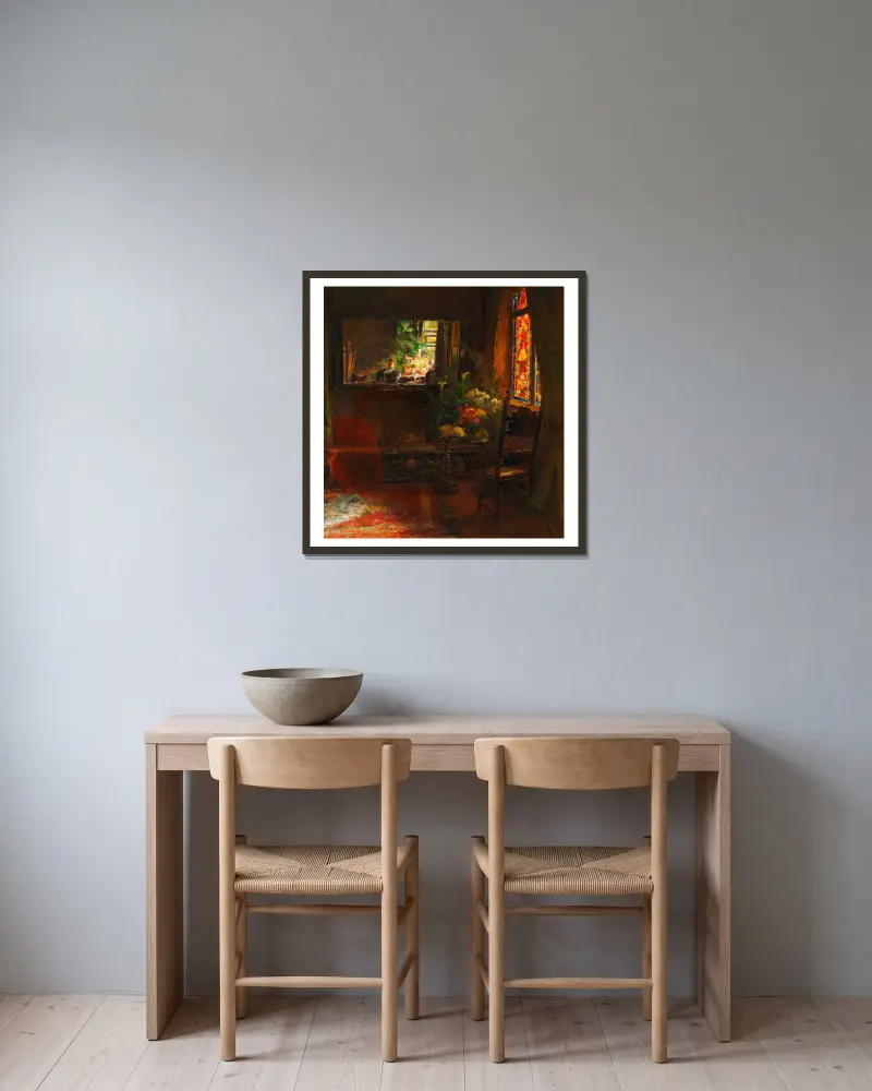 Mein Atelier av Olga Wisinger-Florian inramad på en vägg