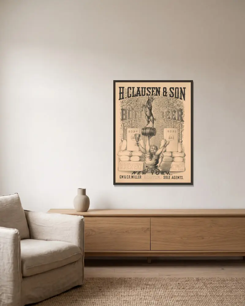 H. Clausen & Son Brauerei, 47th St. & 2nd Av. New York – Bockbier von Wittemann Bros. gerahmt an einer Wand