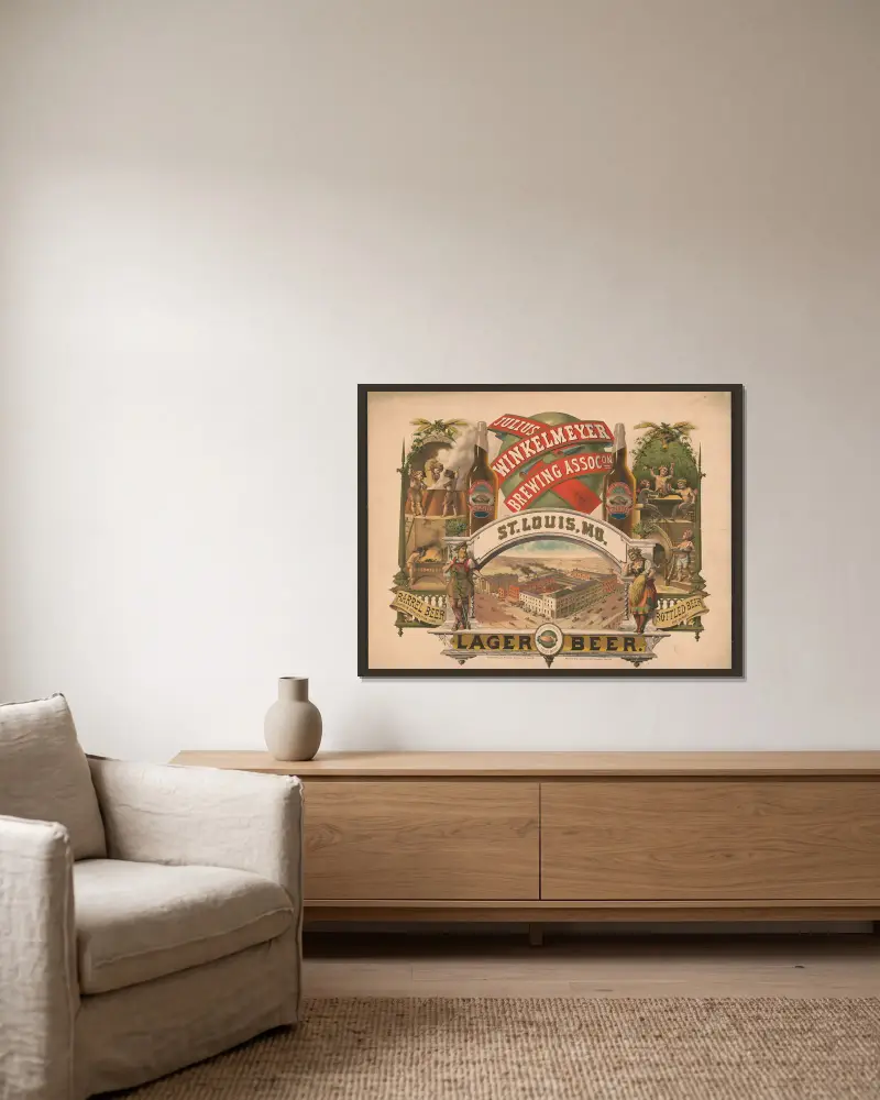 Julius Winkelmeyer Brewing Assocon, St. Louis, MO., Lagerbier, 1880 – Nr. 1 von Wittemann Bros. gerahmt an einer Wand