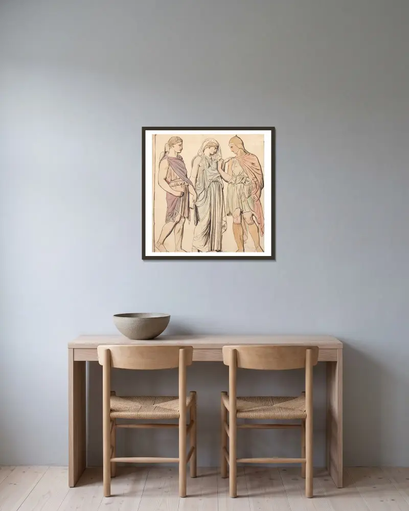 Greek Garments av Wojciech Gerson inramad på en vägg