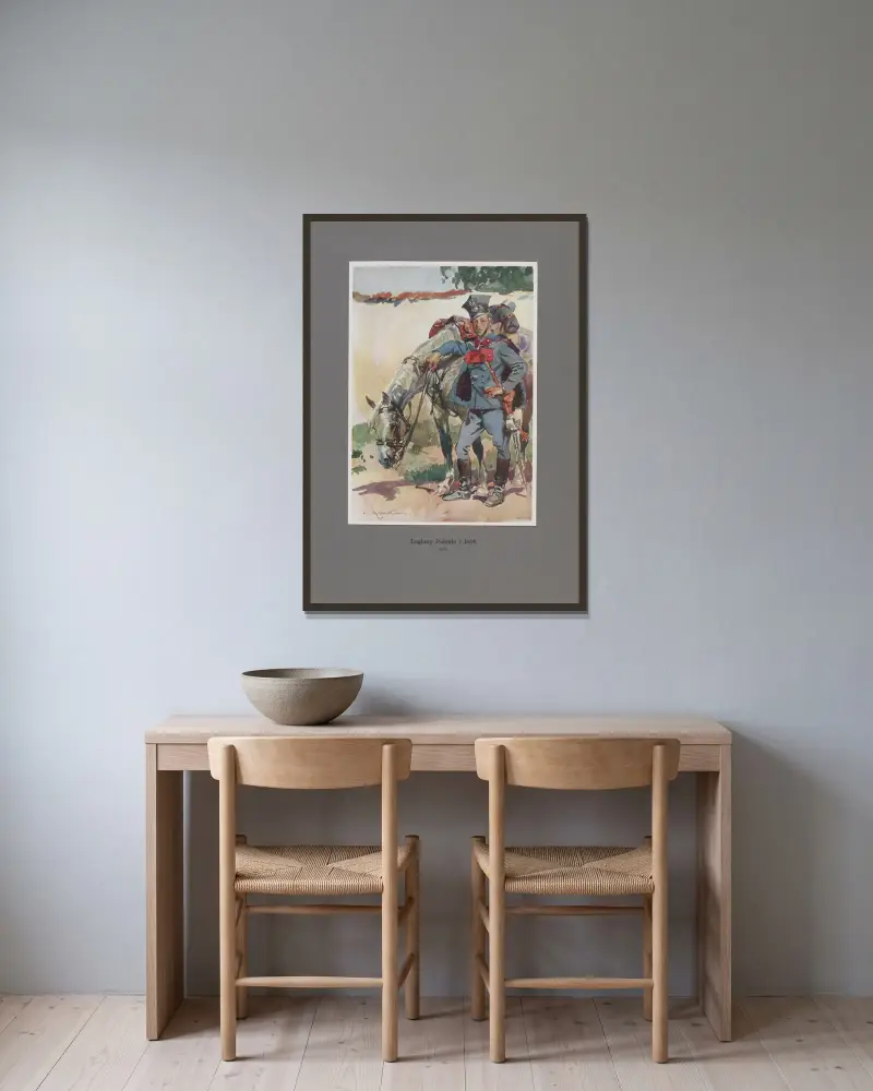 Ułan von Wojciech Kossak gerahmt an einer Wand