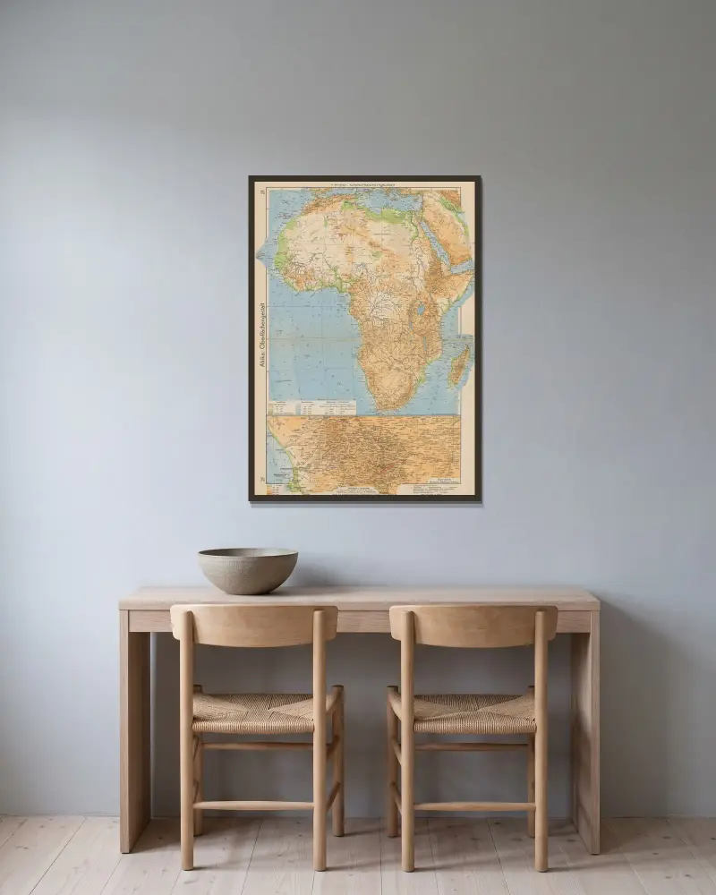 Afrika; Oberflächengestalt av Wolfgang Preuss inramad på en vägg