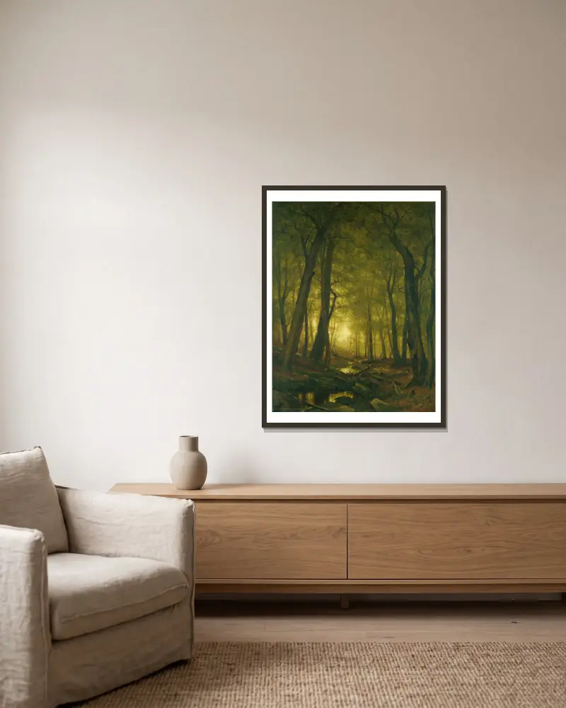 Abend im Walde von Worthington Whittredge gerahmt an einer Wand