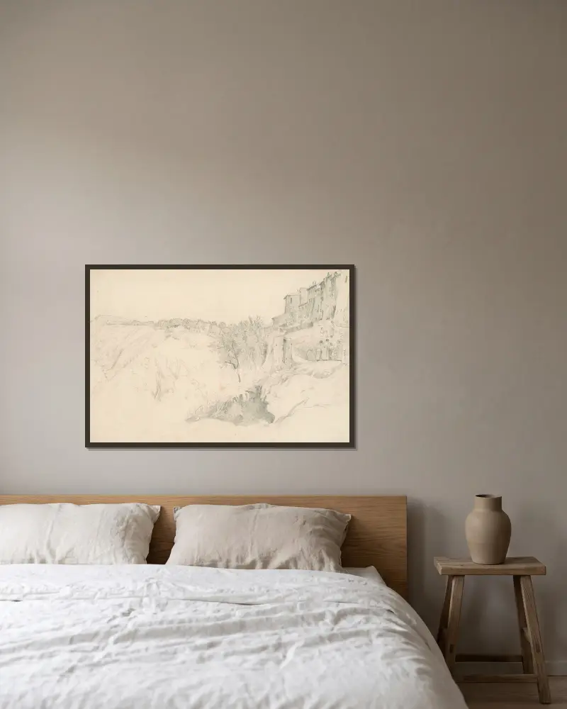 Hang mit Häusern und Figuren von Worthington Whittredge gerahmt an einer Wand