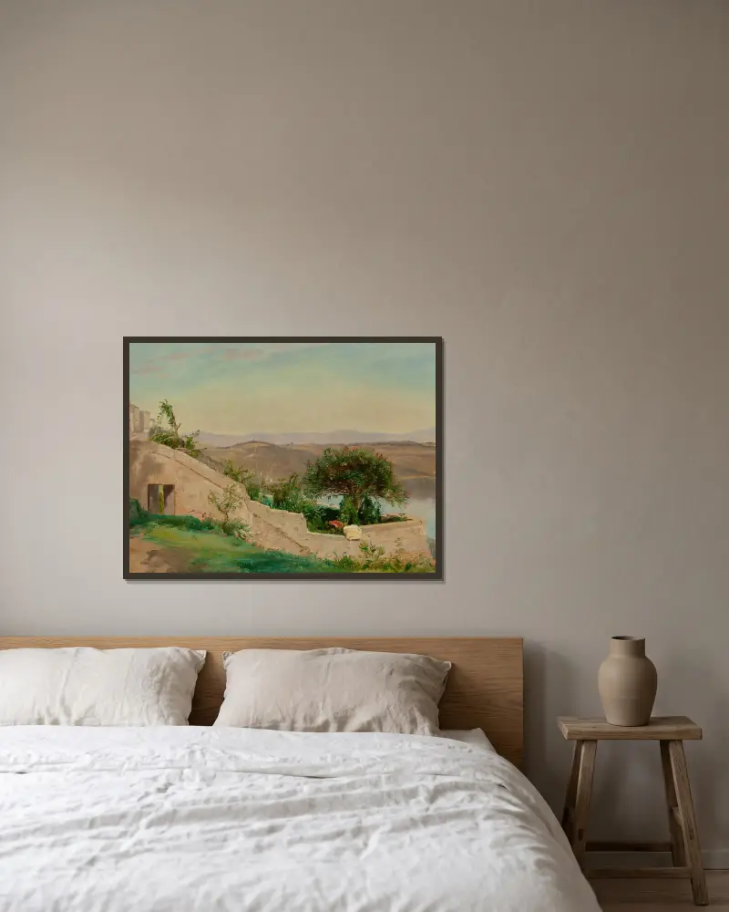 Der Albaner See vom Castel Gandolfo, Italien von Worthington Whittredge gerahmt an einer Wand