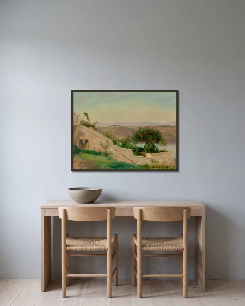 Der Albaner See vom Castel Gandolfo, Italien von Worthington Whittredge gerahmt an einer Wand
