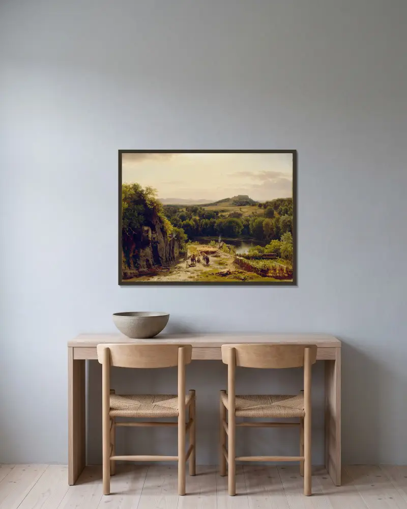 Landskap i Harzbergen av Worthington Whittredge inramad på en vägg