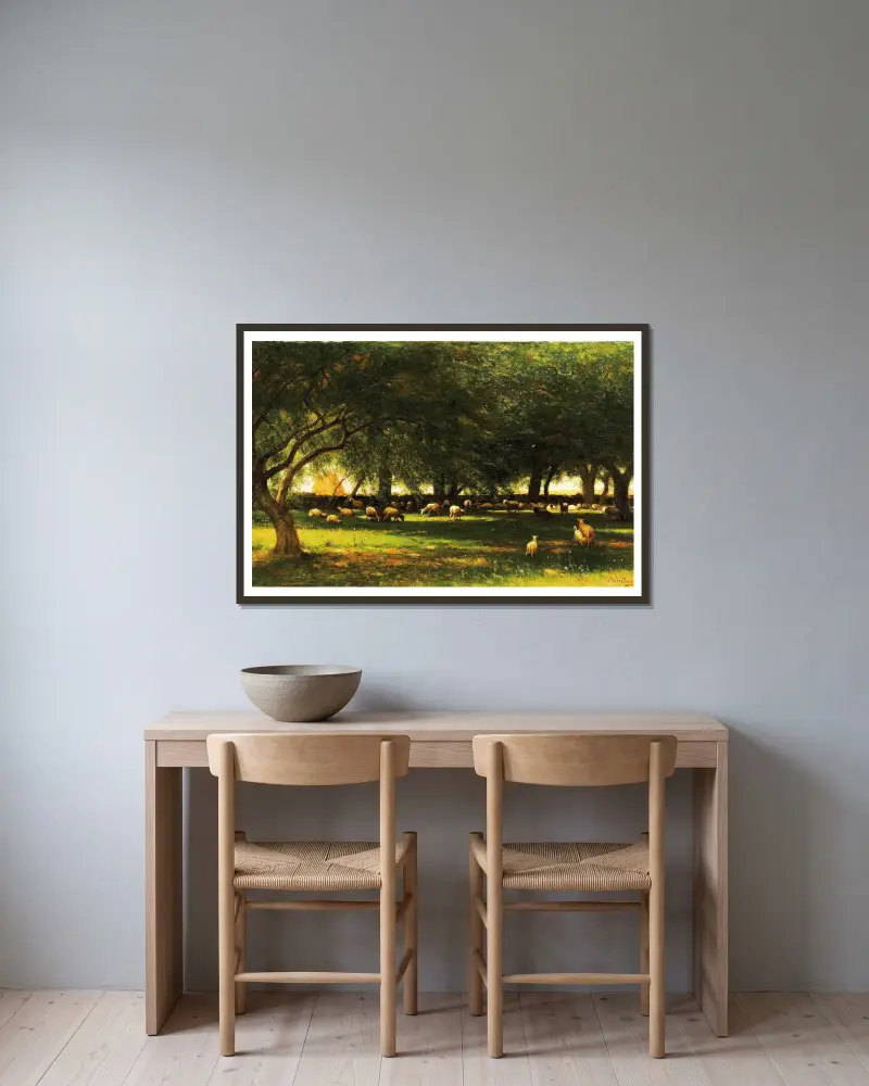 Mittag im Obstgarten von Worthington Whittredge gerahmt an einer Wand