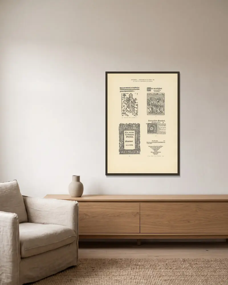 Den typografiska konsten i Nederländerna under åren 1500 till 1540, plansch 060 av Wouter Nijhoff inramad på en vägg